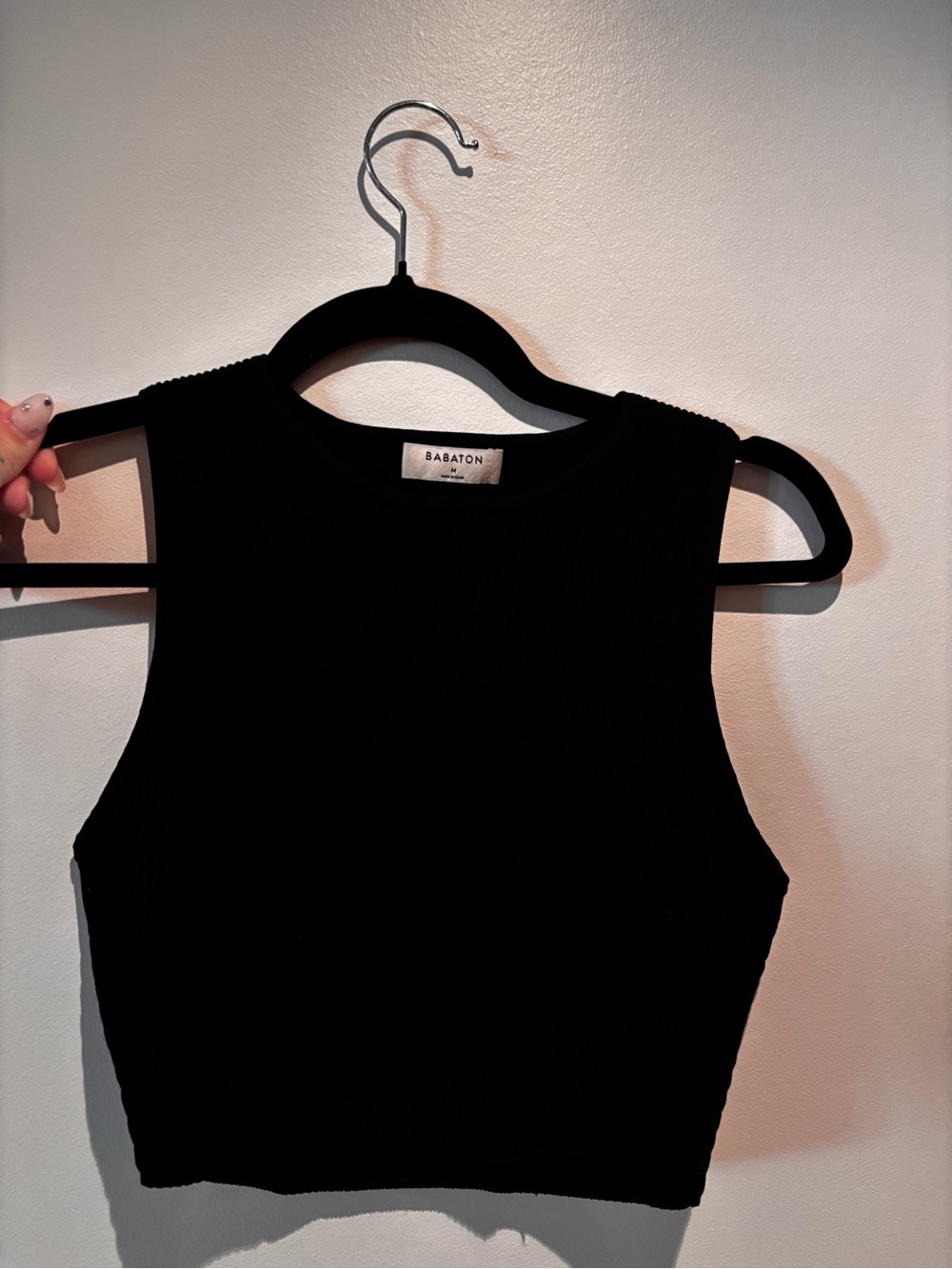 Babaton Black Ribbed Cropped Sleeveless Top Aritzia
